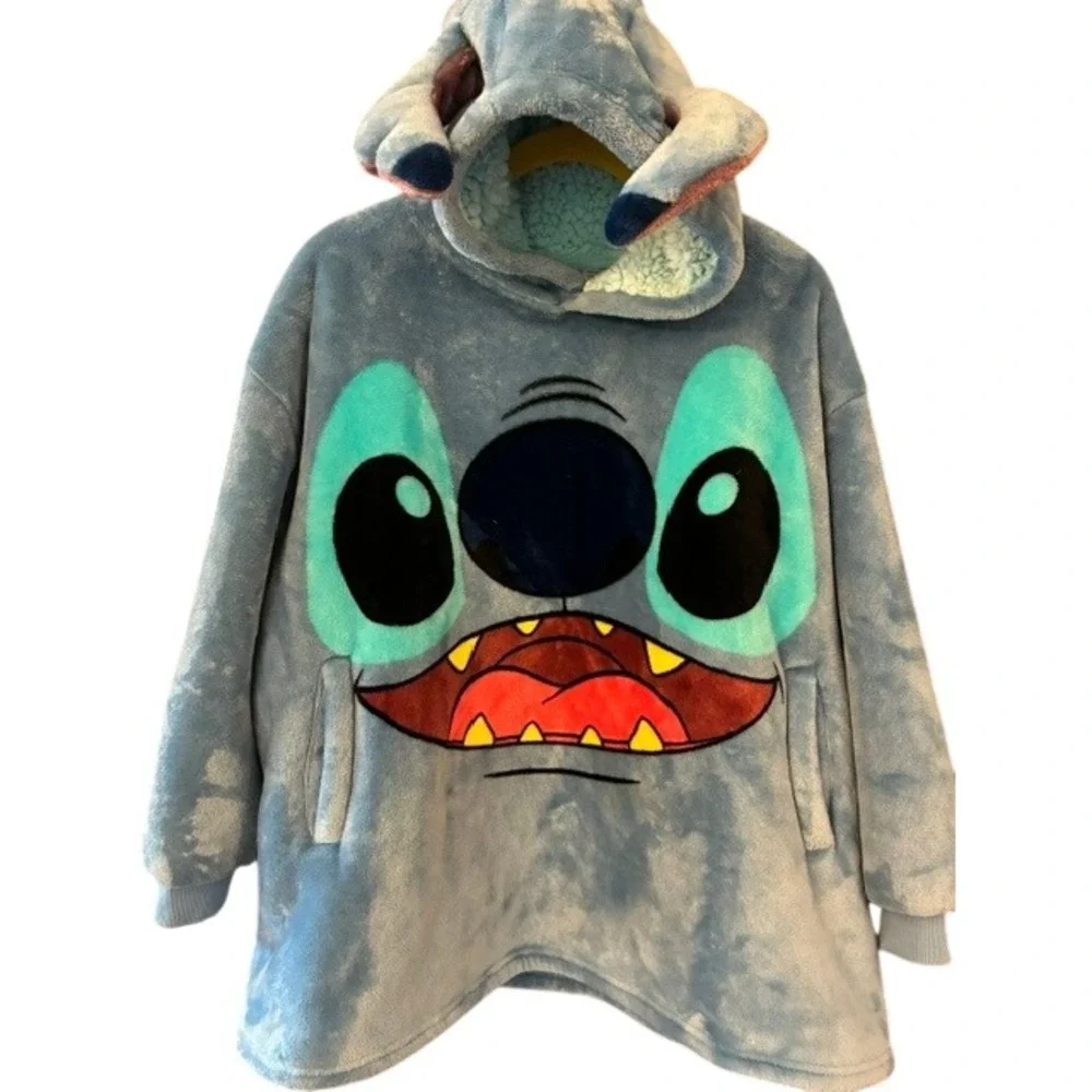 Disney Stitch Wearable Blanket Hoodie Kids One Size Blue Excellent Sherpa Plush